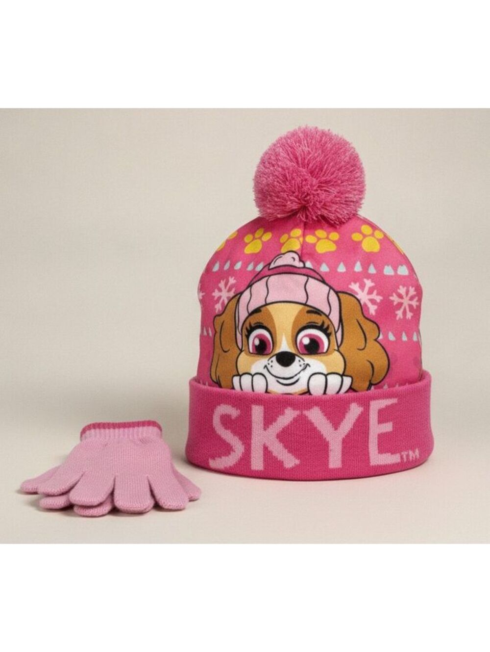 Paw Patrol Girls Skye Winter Hat & Mittens 2pc Gift Set -One Size Girls Warm Set